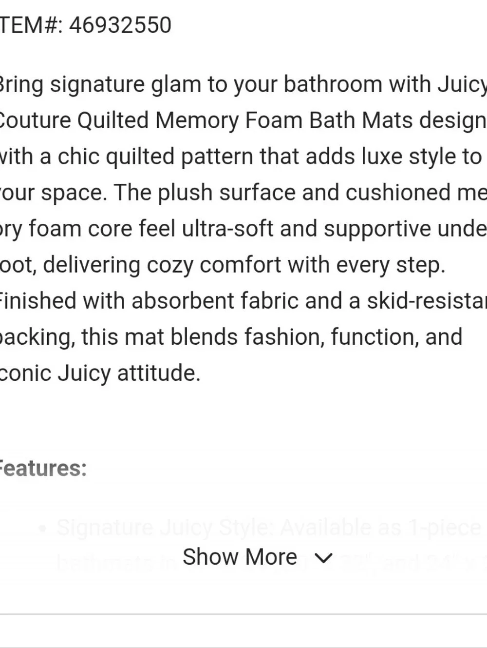 Juicy Couture Home Quilted Memory Foam Bow Cherry Scalloped Bath Rug